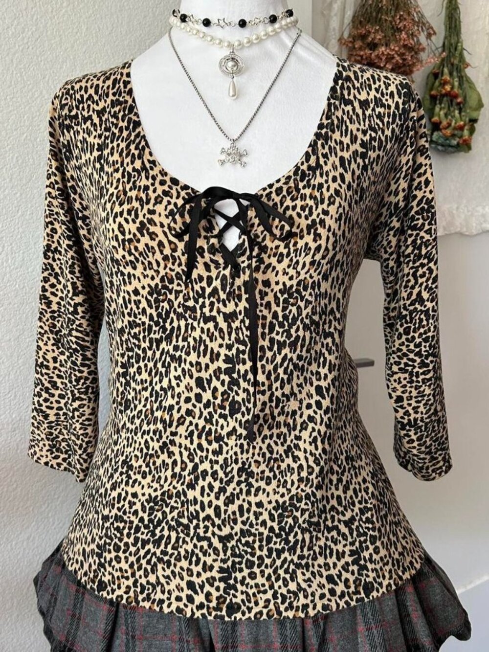 Y2K August Silk Leopard Print 3/4 Sleeve Top